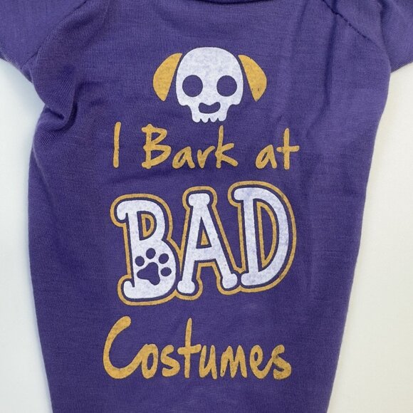Novelty Pet Halloween Tee Small "I Bark At Bad Costumes" Purple Dog Costume NEW - Picture 2 of 8